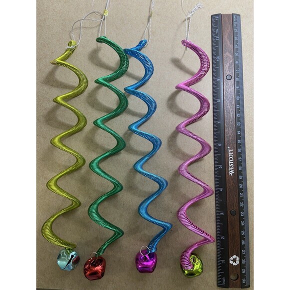 Feather Tree Bell Ornaments 4 Assort Colorful Bell Twist Metal Spring - Picture 5 of 6